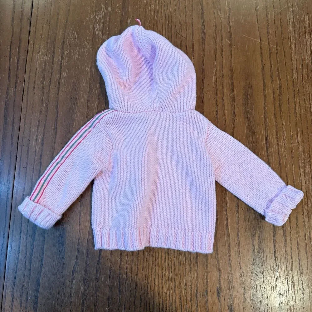Ralph Lauren Baby Girl 6M Pink Cotton Knit Hooded Zip Sweater Pony Logo